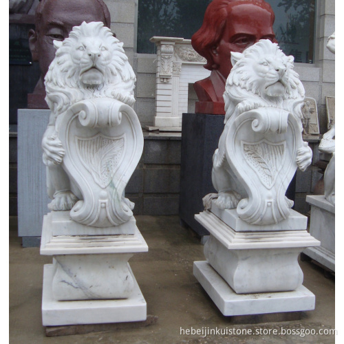 JK Stone Carving Life-Size Pair Marble Sitting Lion statues for Front Door